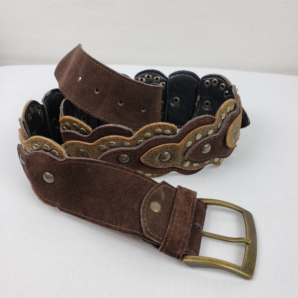 Genuine Leather Two Toned Studded Brown Belt